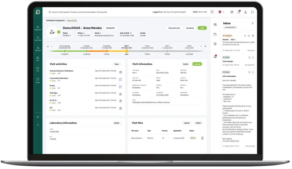 eCOA dashboard Electronic Data Capture (EDC) 21 CFR Part 11 Compliance Patient Monitoring eConsent HIPAA Compliance Document Management Audit Trail Workflow Management Cloud-Based CTMS Remote Patient Engagement