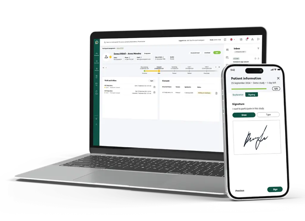 eConsent Clinical Research Patient Recruitment Service Electronic Data Capture (EDC) 21 CFR Part 11 Compliance Patient Monitoring eConsent HIPAA Compliance Document Management Audit Trail Workflow Management Cloud-Based CTMS Remote Patient Engagement